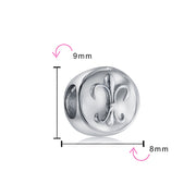 Set of 2 Symbolic Flower Ornate Fleur De Lis Charm Bead Sterling Silver