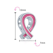 Set of 3 Breast Cancer Survivor Pink Ribbon Glass Spacer Charm Bead Silver Core