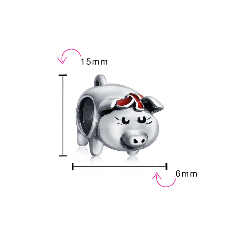 Cute Pig Hog Piggy Bank Animal Pet Charm Bead .925 Sterling Silver