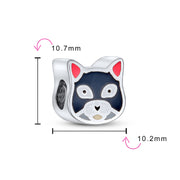 Set of 2 Kitten Black Cat & I Love My Cat Charm Bead Enamel Silver for Bracelet