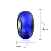 Set of 2 Navy Blue Foil Murano Glass Glass Charm Bead with Sterling Silver Core