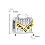 Set of 2 London Travel Suitcase Luggage Paris Eiffel Tower Dangle Charm Bead