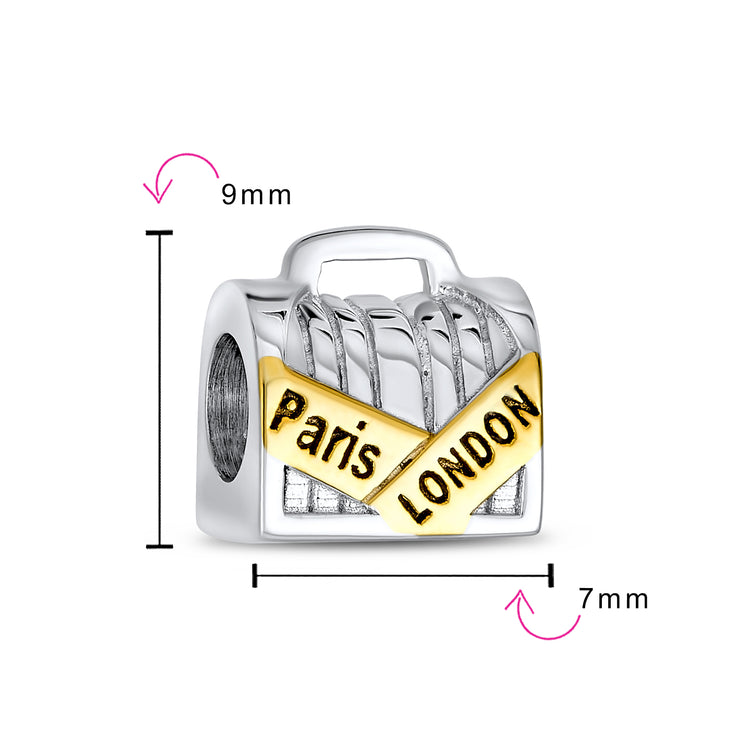 Set of 2 London Travel Suitcase Luggage Paris Eiffel Tower Dangle Charm Bead