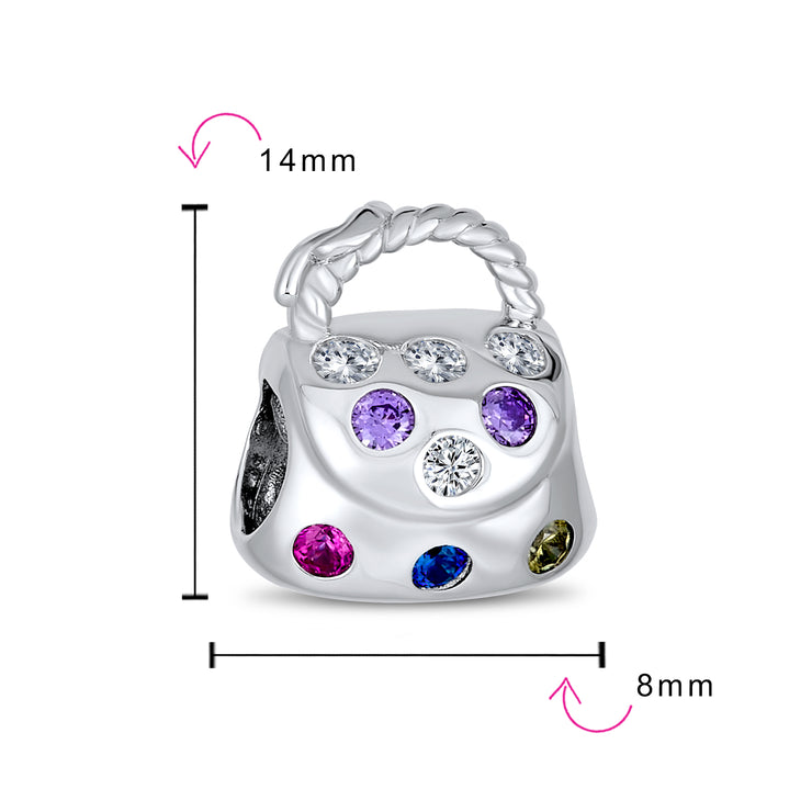 Set of 3 Fashion Multicolor CZ Clutch Purse 2 Solid Pink Spacer Charm Bead