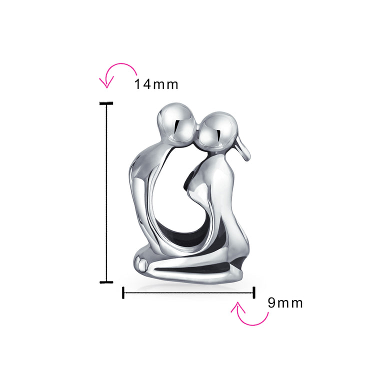 Couples Kissing Lovers Sculpture Charm Bead .925Sterling Silver
