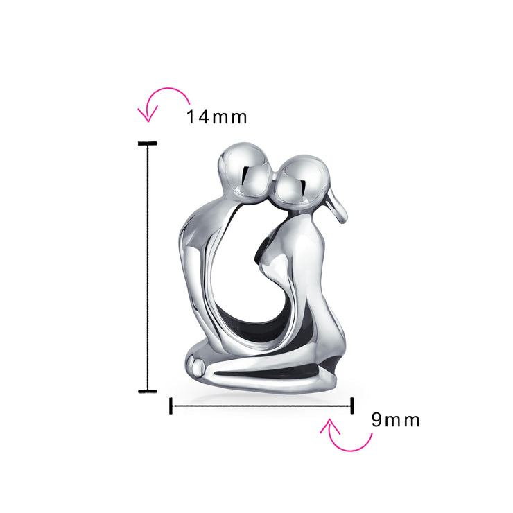 Set of 2 Couples Kissing Lovers & Valentine Heart Knot Spacer Charm Bead Silver
