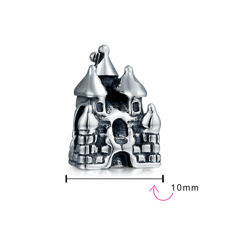 Set of 2 Fairytale Castle & Princess Queen Crown Pink Fuchsia Crystal Bead Charm