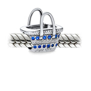 Picnic Basket Sunglasses Blue Travel Charm Bead .925 Sterling Silver