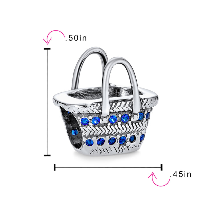 Picnic Basket Sunglasses Blue Travel Charm Bead .925 Sterling Silver