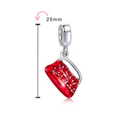 Set of 2 Fashion Crystal Black Dress Red Clutch Purse Dangle Charm Bead Silver