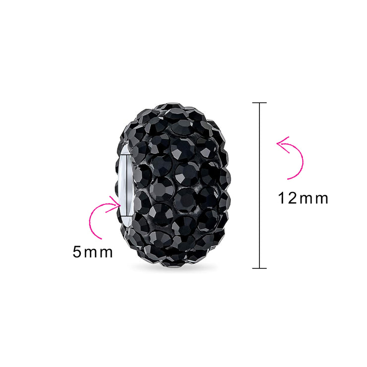 Set of 3 Halloween Skeleton Skull CZ Eye & Solid Black Crystal Spacer Charm Bead