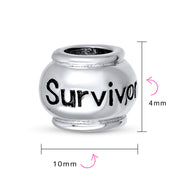 Set of 2 Ribbon Breast Cancer Survivor Message Dangle Charm Bead Silver