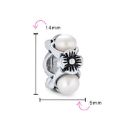 Set of 2 White Simulated Pearl Flower Charm Bead Sterling Silver for Bracelet