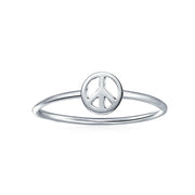 .925 Sterling Silver Midi Knuckle 1MM Band Stackable Peace Sign Ring
