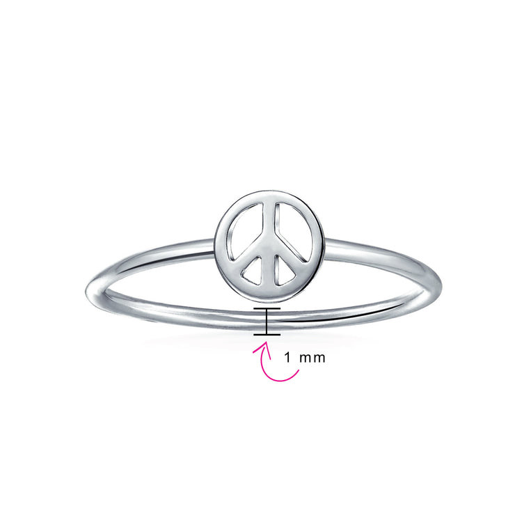 .925 Sterling Silver Midi Knuckle 1MM Band Stackable Peace Sign Ring