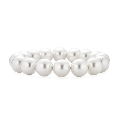 White Bridal Ball Bead Pearl Strand Stretch Bracelet 12MM