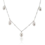Multi White Teardrop Freshwater Cultured Chain .925 Silver Necklace