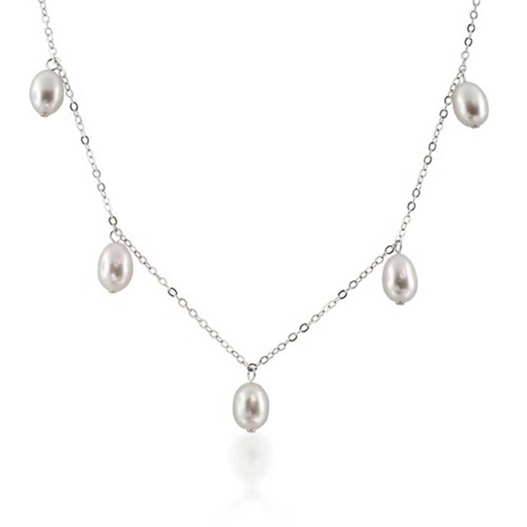 Multi White Teardrop Freshwater Cultured Chain .925 Silver Necklace