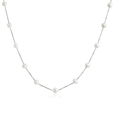 Freshwater Cultured Pearl Tin Cup Chain Sterling Silver Necklace