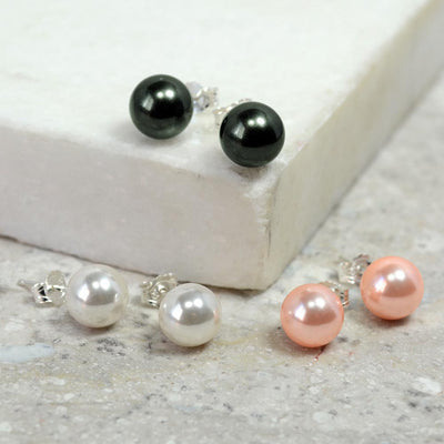 Classic Light Grey Imitation Pearl Stud Earrings .925 Sterling Silver