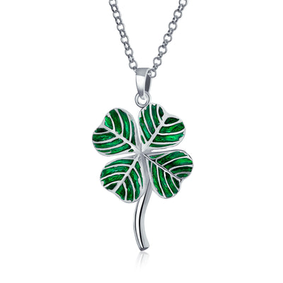 Saint Patrick Shamrock Good Luck Charm Pendant Necklace in Sterling Silver