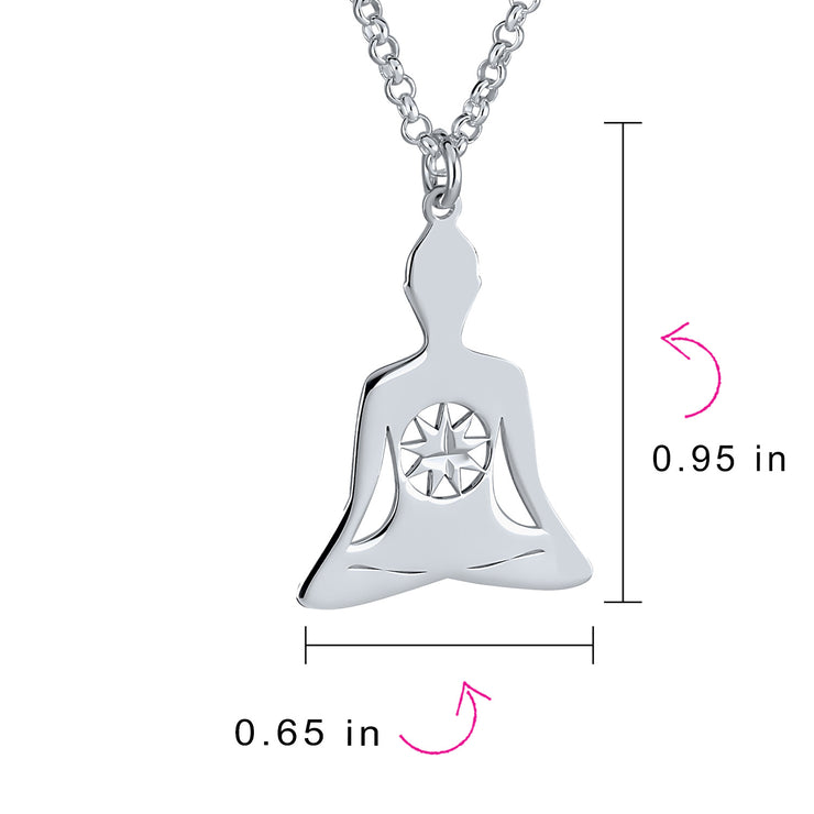 Mediation Celestial Fairy Star Heptagram Buddha Pendant Necklace in Sterling Silver