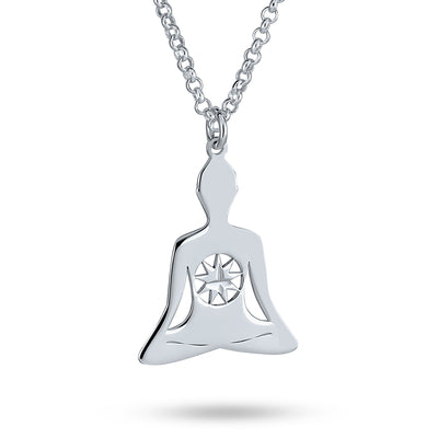 Mediation Celestial Fairy Star Heptagram Buddha Pendant Necklace in Sterling Silver