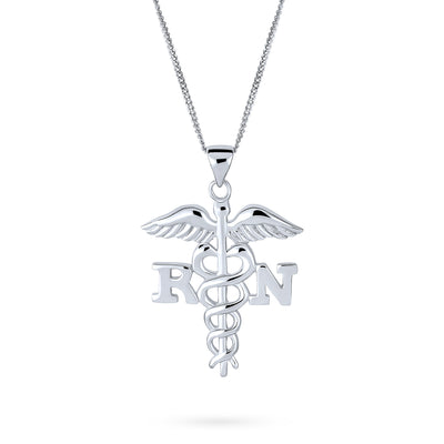 RN Registered Nurse Caduceus Pendant Charm Sterling Silver Necklace