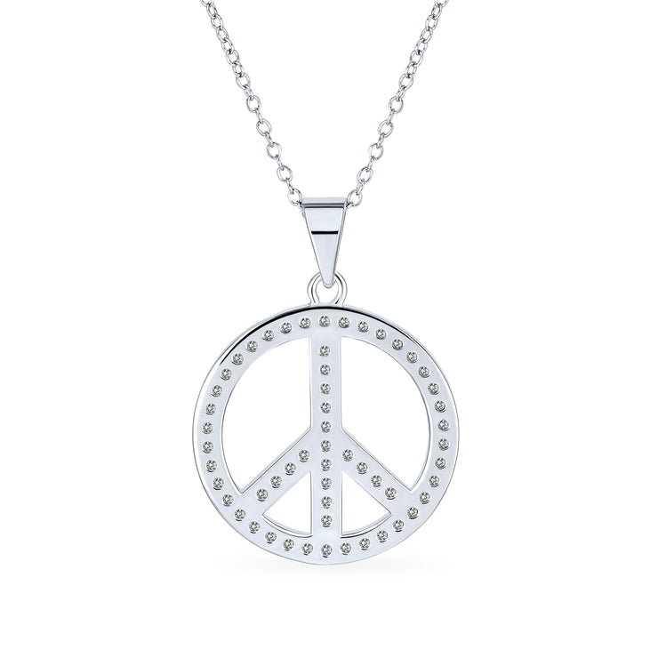 Peace Pendant Cubic Zirconia CZ Charm .925 Sterling Silver Necklace