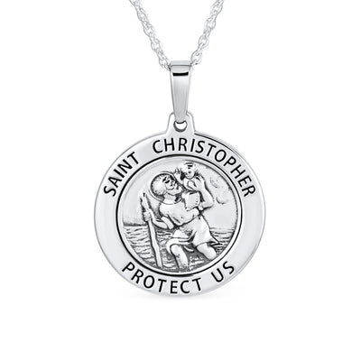 Patron of Safe Travel Saint Christopher Religious Medal Necklace