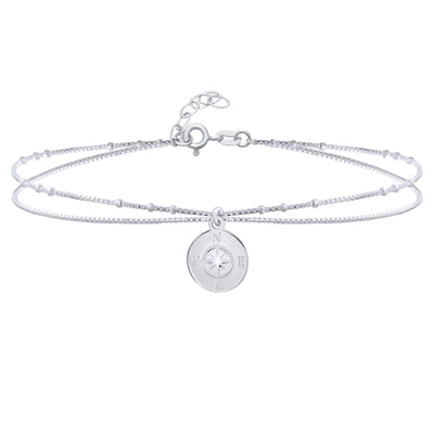 Nautical Compass Anklet Ankle Bracelet Sterling Silver 9-10 Inch