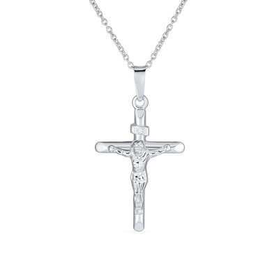 Unisex Religious INRI Jesus Crucifix Cross Pendant Necklace .925 Silver