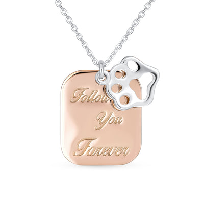 Rose Gold Plated .925 Silver Two Tone Animal Pet Dog Cat Puppy Pendant Necklace