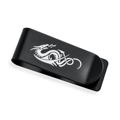 Two Tone Dragon Men Money Clip Card Holder - Black IP Stainless Steel Gift