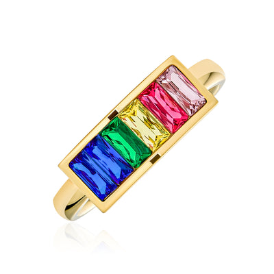 Colorful Gay Pride CZ's Rainbow Ring LGBTQ Band Ring Gold Plated Stainless Steel