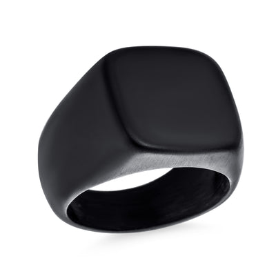 Mens Stainless Steel Monogram Initial Black Signet Ring Polished Matte Finish