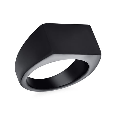 Mens Stainless Steel Monogram Initial Rectangle Black Signet Ring Polished Matte