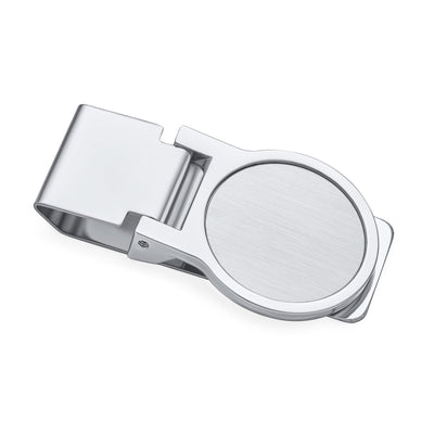 Large Round Hinged Style Money Clip Card Holder for Men Silver Stainless Steel