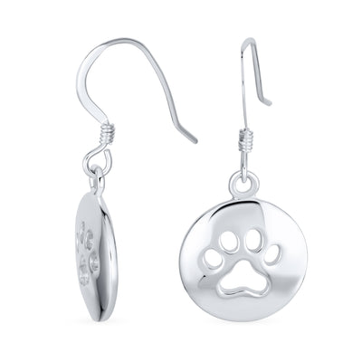 Best Friend Pet Lover Dangle Earrings with Paw Print - Sterling Silver Hooks