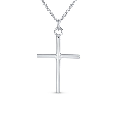 Simple Plain Religious Cross Pendant Necklace .925 Sterling Silver 1.25 Inch