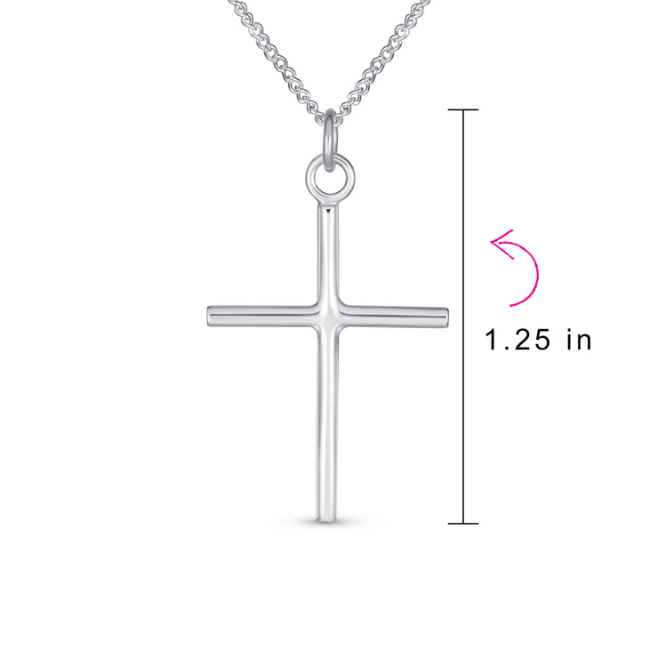 Simple Plain Religious Cross Pendant Necklace .925 Sterling Silver 1.25 Inch