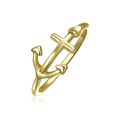 Midi Knuckle 1MM Band Nautical Anchor Ring Gold Plated Sterling Silver