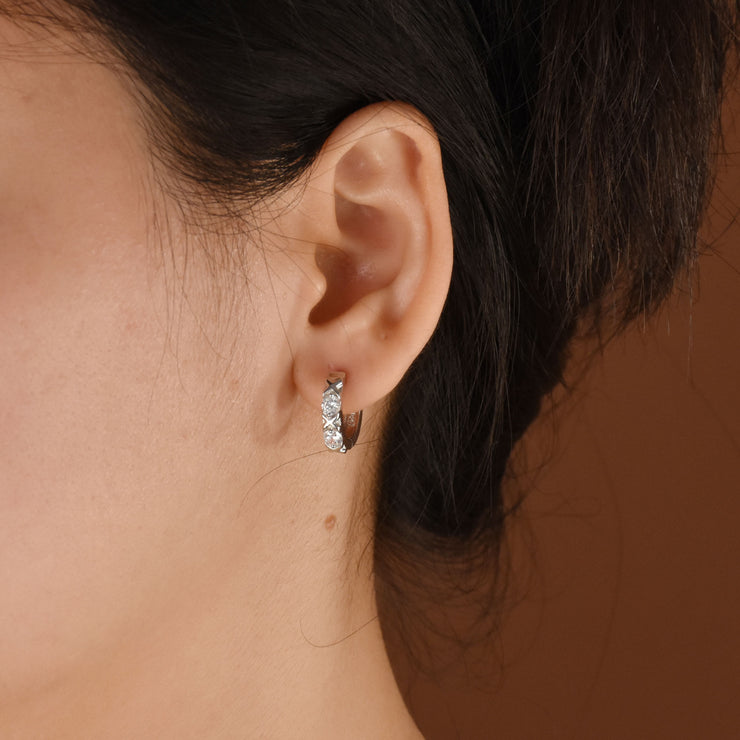 Elegant CZ Hoop Earrings Criss Cross OXOX Huggie Sterling Silver for Men