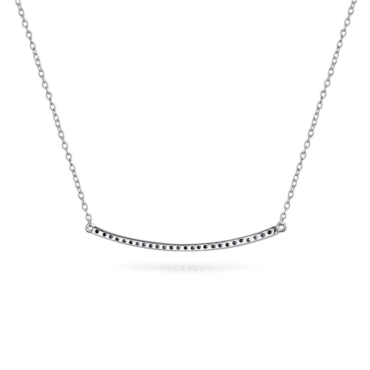 Minimalist Modern CZ Bar Sideways Pendant Necklace in Sterling Silver