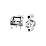 Set of 2 Grand Piano & G Clef Musician Charm Bead Oxidized Sterling Silver
