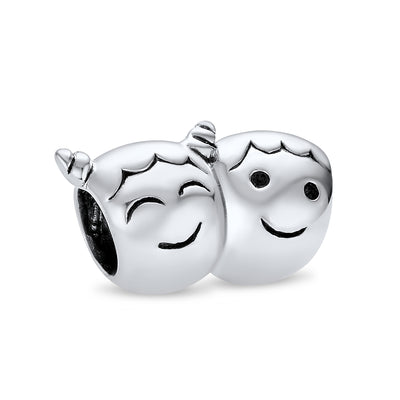 BFF Smiling Pigtails Friendship Charm Bead Sterling Silver for European Bracelet