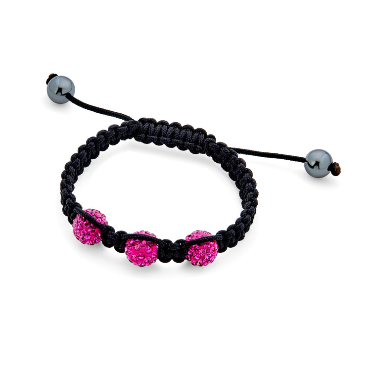 Set of 2 Pink Black Crystal Ball Strand Bracelet for Small Wrist Stackable Cord