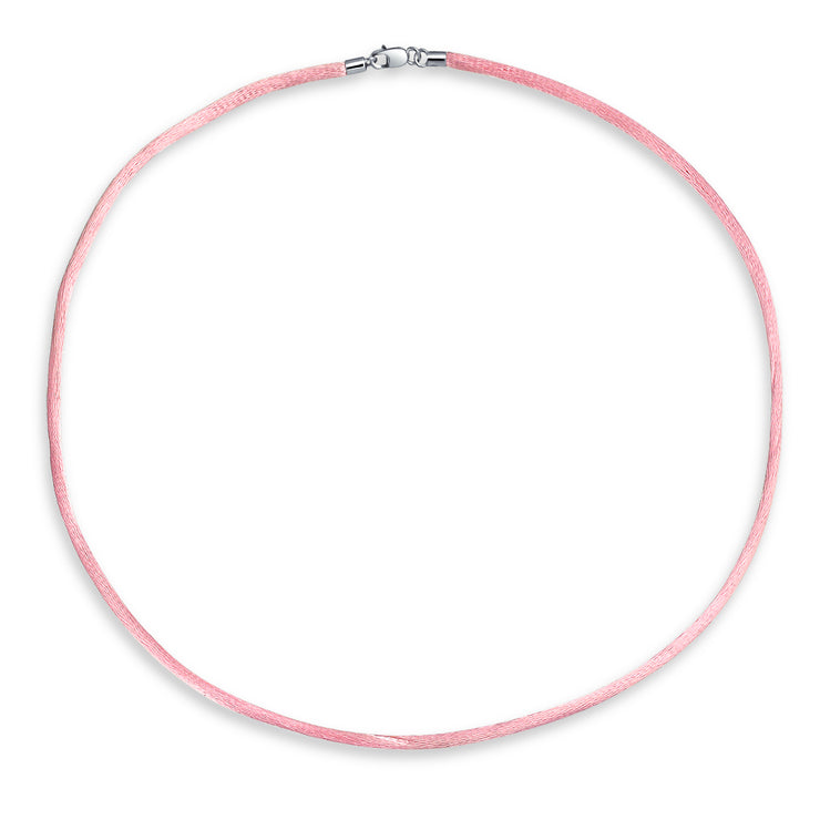 Pink Satin Silk Cord Necklace with Silver Lobster Clasp for Men Multiple Lengths