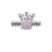 Set of 2 Fairytale Castle & Princess Queen Crown Pink Fuchsia Crystal Bead Charm