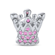 Set of 2 Fairytale Castle & Princess Queen Crown Pink Fuchsia Crystal Bead Charm